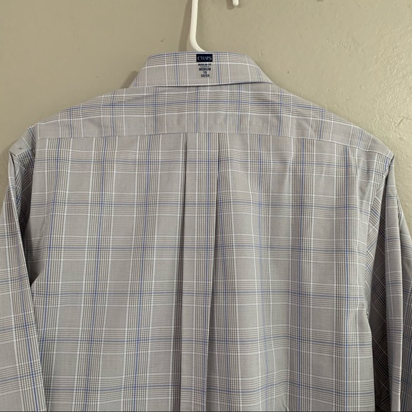 NWT Men’s CHAPS Blue & Gray Pattern Longsleeve Button Down Dress Shirt - Picture 7 of 9